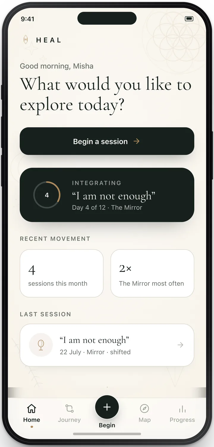 Heal app home screen showing today's session and recent movement